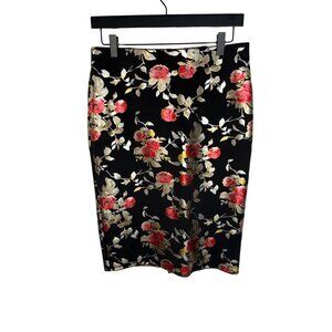 NYCC Skirt Womens Pencil Sz S Metallic Floral Romantic Black Red Stretch Fitted
